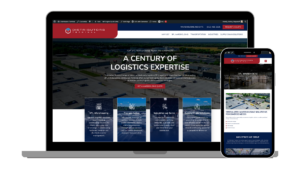 A modern, SEO-optimized website redesign showcasing improved navigation, search rankings, and lead generation for B2B digital marketing and logistics.