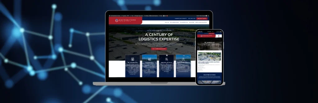 Desktop screen displaying the redesigned Distributors Terminal website, optimized for SEO and lead generation in logistics and 3PL.