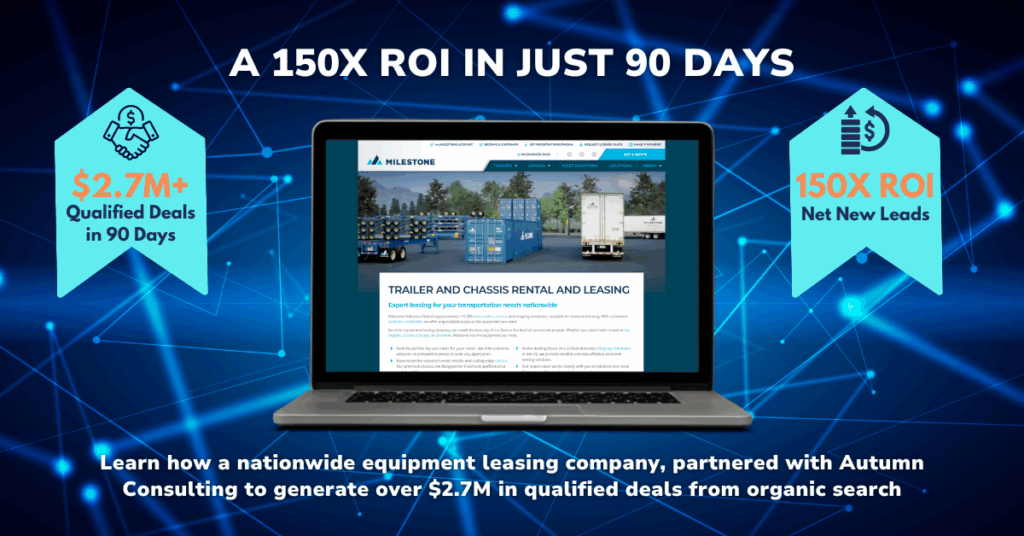 Photo of Milestone Leasing Website celebrating a return on digital marketing investment