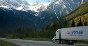 Acme Distribution truck driving through Colorado mountains showcasing logistics website redesign and SEO success.