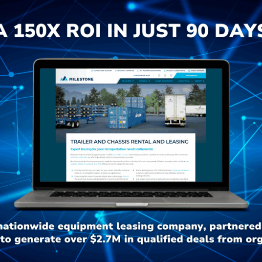 Photo of Milestone Leasing Website celebrating a return on digital marketing investment