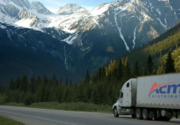 Acme Trucking Website Redesign SEO for Logistics Colorado Acme Distribution truck driving through Colorado mountains showcasing logistics website redesign and SEO success.